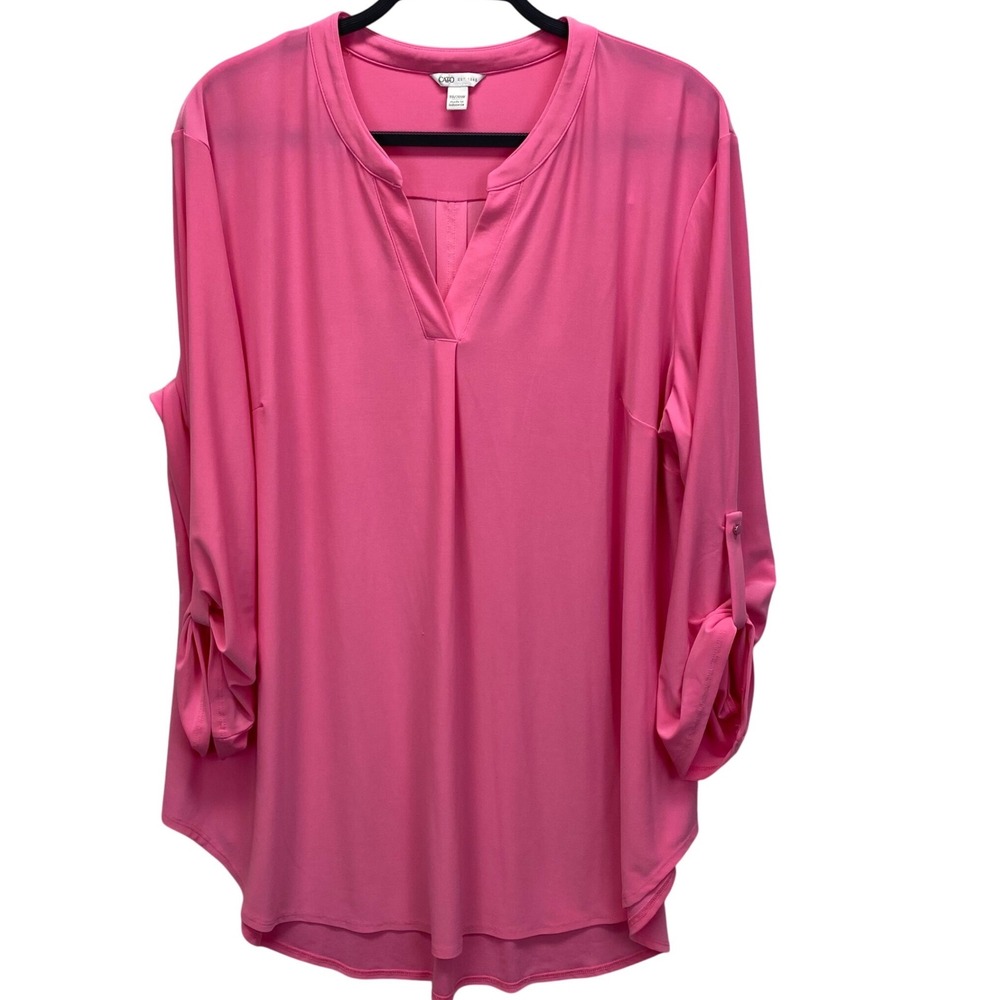 Cato‎ Women's Pink V-Neck Roll-Tab Sleeve Tunic Top Plus Size 18/20W Wicking